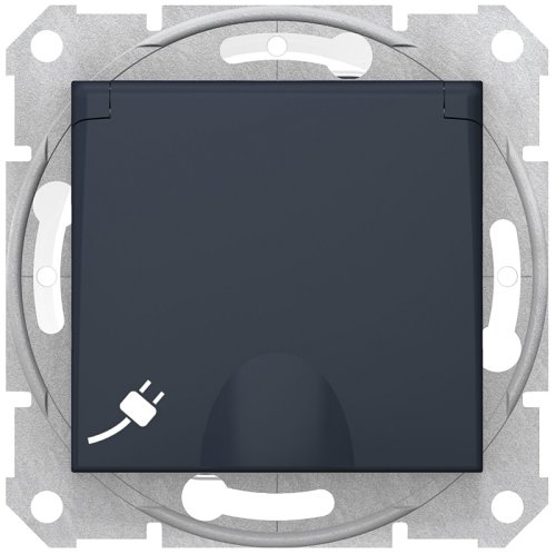 Розетка с заземлением без рамки Schneider Electric Sedna 1-м. крышка шторки IP44 графит картинка